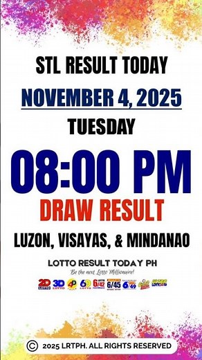 STL RESULT TODAY 8PM DRAW NOVEMBER 4 2025 | STL LUZON, STL VISAYAS, STL MINDANAO | EZ2 SWERTRES