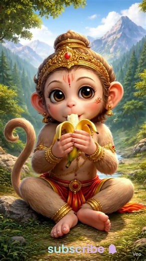 नन्हे बाल हनुमान जी का प्यारा रूप | जंगल में केला खाते हुए अद्भुत दृश्य