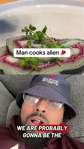 Man cooks alien meat
