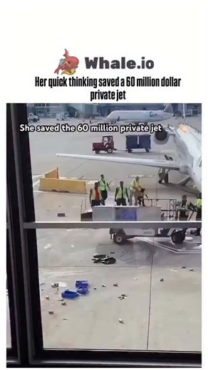 Reelity on Instagram: "The instagram reel of I features a viral video from Chicago's O'Hare Airport showing a ground crew member ramming a baggage cart into a runaway catering vehicle to prevent it from colliding with a $60 million private jet, demonstrating split-second decision-making under pressure. While the caption credits "her" quick thinking, the footage depicts a worker in a green shirt with a masculine build, prompting replies debating the gender and contrasting it with bystanders who d