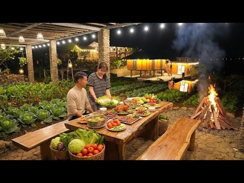 SHOCKING Off-Grid Dinner! Cooking a Farm Feast Using Scrap Wood Table | Melon Garden & Animals