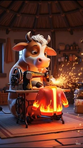 : “The Cow Made a Fire Jacket”#shorts #ai