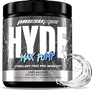 PROSUPPS Mr. Hyde Max Pump Pre Workout Powder - Stim-Free Preworkout Supports Blood Flow, Muscle Volume & Endurance - Caffeine-Free Nitric Oxide Gym & Fitness Supplements (Unflavored, 20 Servings)