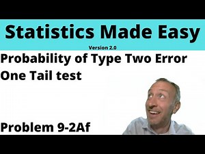 Statistics Module 9 V2 - Probability of Type Two Error, One Tail Test, Problem 9-2Af