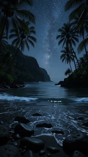 Moonlit Bioluminescent Lagoon 🌙💙 | Relaxing Night Ocean Sounds