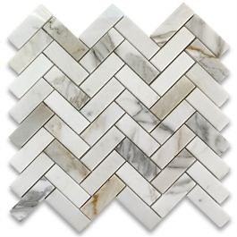 Calacatta Gold Marble 1x3 Herringbone Mosaic Tile Polished