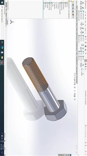 SolidWorks Shorts: Modify Full Threaded Bolt To Half Thread #cad #solidworks
