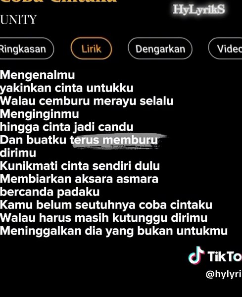 Lirik Lagu Coba Cintaku - UNITY Part 177: Menceritakan Tentang Cinta dan Keyakinan
