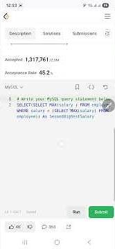 Problem 176 – Second Highest Salary: #leetcode #sqlperformance #sql