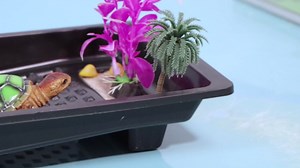 2 Pack Large Turtle Bathing Pool Amphibian Reptile Food Bowl Water Dish DIY Landscaping Habitat Basin Reptile Habitat for Turtle Horned Frog Lizard Gecko Small Snake Hermit Crab (Black and Blue)