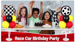 Race Car Party Balloons Stand Kit 2 Sets With 2 Checkered Foil Balloon Racing car Party Balloon Red Black Yellow Race Car Birthday Party Decor Set For Boys Let's go Racing New Year Party Decorations