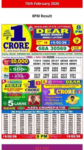 NAGALAND STATE LOTTERY SAMBAD DEAR 8 PM RESULT TODAY 15.02.2026 PDF FILE