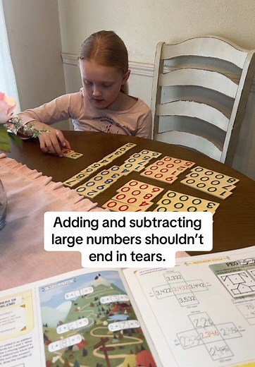 Big numbers don’t have to feel overwhelming. When kids truly understand place value, adding and subtracting large numbers becomes so much easier. We build the number first, break it apart by thousands, hundreds, tens, and ones, and suddenly regrouping actually makes sense. Hands-on math > memorizing steps every time. If you’re working on place value or large number operations in your homeschool, this has been such a helpful tool for us.