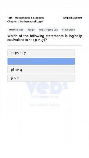 Logic Equivalence: ~(p ∧ q) Simplified | 12th Math