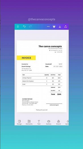 How to make own free, fast invoice in canva #shorts