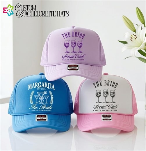 Custom Bachelorette Hats | Personalized Bridesmaids Gifts | Wedding Trucker Hats | Birthday Margarita Party | Beach Cruise Martini Cocktail - Etsy