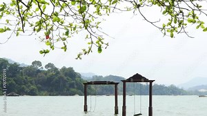 Famous Black sand beach is locally known as Pantai Pasir Hitam on Langkawi island, Malaysia