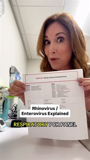 Dr. Tanya Altmann on Instagram: "So your child’s PCR respiratory panel just came back positive for rhinovirus/enterovirus — and you’re wondering, what does that even mean? These two viruses are in the same family, so the test can’t always tell which one it is — but they can look really different in real life. If it’s rhinovirus, it’s usually your classic common cold: runny nose, congestion, sore throat, cough, and sometimes wheezing or asthma flare-ups in sensitive kids. If it’s an enterovirus,