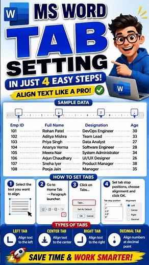 Stop Using Spaces! Use TAB in MS Word 🔥 #shorts #msword #microsoft