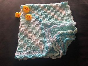 Crocheted Turquoise Baby Blanket: Acrylic Crib Blanket, Scalloped Edge - Etsy