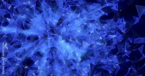 Creating polygon brain 3d animation. Transparent crystals floating in air. Glowing triangular elements joining together in human neurological organ. Brain low poly wireframe model rendering