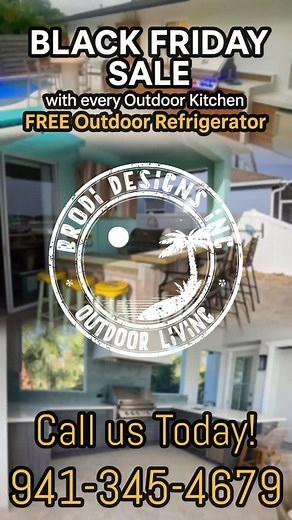 Transform your backyard into the ultimate outdoor living space with a custom-built outdoor kitchen by Brodi Designs Inc. For a limited time, get a FREE outdoor refrigerator with every outdoor kitchen purchase. No gimmicks. No hoops. Just premium craftsmanship and a killer Black Friday deal. #outdoorliving #luxury #outdoorkitchen #concretedesign #concretecountertops #outdoorkitchens | Brodi Designs Inc. | Facebook
