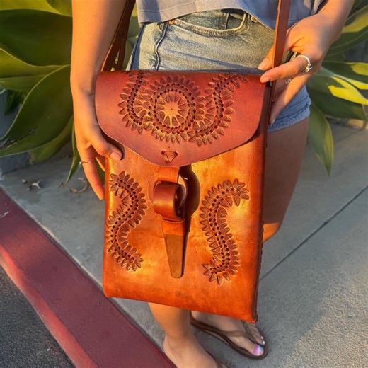 Tooled Leather Computer Bag - Handmade Mexican Artisan Floral Leather Floral Purse-genuine Cowhide for Unique Bag - Etsy
