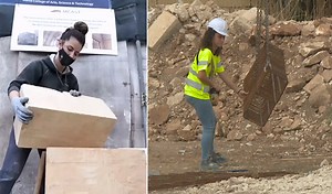 Young female builder who works in stone for a living