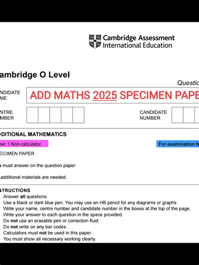 Add Maths Specimen Paper Overview for O-Level Students