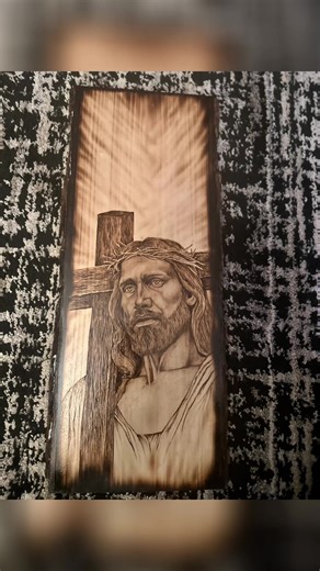 Popular one I’ve done. Second one of these. #foryou #jesuschrist #cross #christianart #pyrography