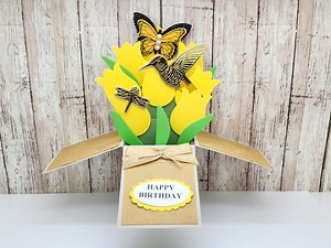 Personalized Birthday Box Card: 3D Hummingbird & Tulips Pop-up - Etsy