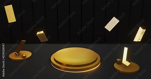 Golden podium of gold bars art, gold bars are floating.
