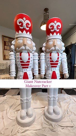 Giant Nutcracker Makeover Part 1! 🙌🏼 These guys were $129 each from Walmart and have both lights AND music, but the red just wasn’t doing it for me! (You can ship them at the link in my bio! Currently only in stock for local pickup, so just click the link and choose the “local pickup” option to search your local stores, then checkout online for convenient in store pickup! And as always, it’s SO appreciated when you shop through my affiliate links 🥰🥰)! So we’re giving them a little makeover, 