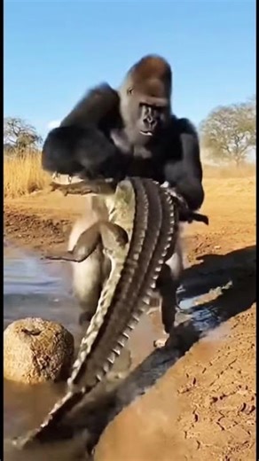 Gorilla Throws Crocodile Like a Ragdoll!