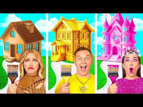 One Colored House Rich vs Broke vs Giga Rich | Creative Decoration Hacks by BaRaDa Challenge