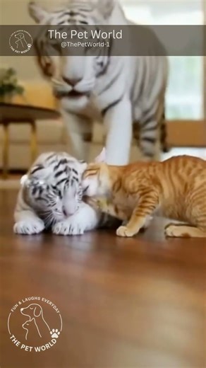 🐯🐱💖 Tabby Cat Hugs Tiny White Tiger Cub! Hyper-Realistic 4K Wildlife Moment | #shorts