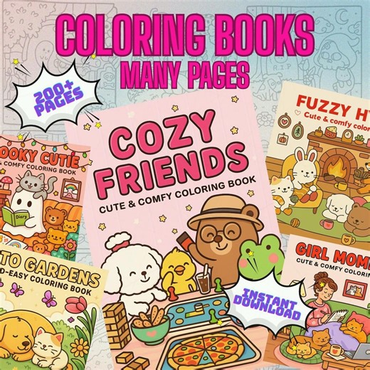 Coloring Bundle Bold and Easy Coloring Book for Kids and Adults, Cute PDF Printable Coloring Pages, Comfy and Cozy Digital Download - Etsy