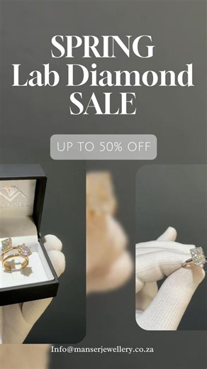 Spring Lab Diamond Sale! Don't miss our lab grown diamond ring promo! Only available while stocks last. The Promo includes a ring made in 9ct white, yellow or rose gold! You can also choose the stone shape that suits you most. Ring and 1.0ct diamond = R13 000 Ring and 1.5ct diamond = R15 000 Ring and 2.0ct diamond = R18 000 Ring and 2.5ct diamond = R20 000 Ring and 3.0ct diamond = R22 000 We custom make all the rings so if feel free if you would like to add anything to the designs. Email us on i