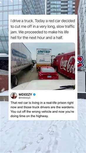 A Red Car Cut Off a Truck Driver in Traffic and Learned a Hard Lesson 😂 #Funny #Relatable