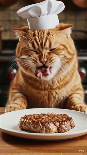 Cat drink beer with meat