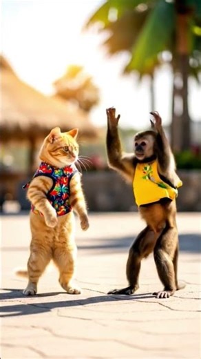 Cat 🐱 & Monkey 🐵 Funny Dance 😂💃#Captain #FunnyDance #AnimalDance #CatAndMonkey#DreamScreenAI