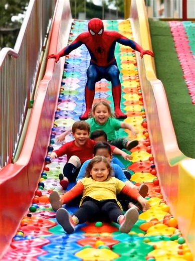 HOMEM ARANHA DESCENDO ESCORREGADOR COM AS CRIANÇAS #homemaranha #spiderman #kids