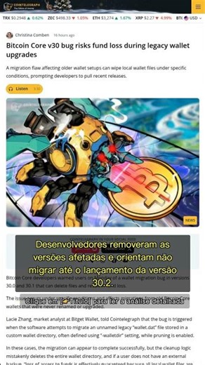 🧐👉 Bug no Bitcoin Core v30 pode apagar carteiras antigas: entenda o risco e a solução #QixNewsAI