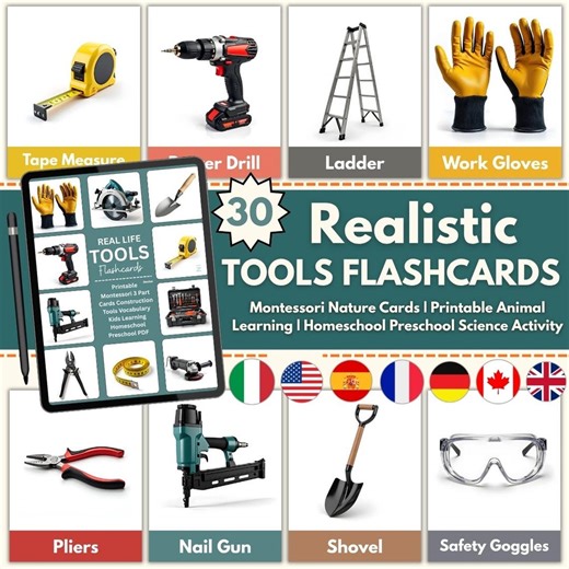 Realistic Tools Flashcards | Montessori Kids Learning (printable PDF) - Etsy