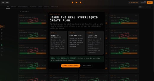 First time user onboarding is critical, especially with a new platform like @pumpcadeWe built a fully interactive simulated experience for the Pumpcade open betaUsers are walked through the entire lifecycle of a full Pumpcade market without any risk (note: UX still changing)