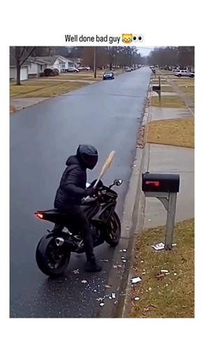 MindBlown Hub on Instagram: "The post shares a prank video of a helmeted rider on a motorcycle smashing a roadside mailbox with a baseball bat, only for it to explode with red paint, covering the vandal, bike, and surroundings in a chaotic spray. @TheoUw1 's caption "Well done bad guy ! " delivers ironic praise for the mishap, amplifying the humor of instant karma and driving 1.4 million views, 4,984 likes, and 218 replies in under six hours. This fits the account's style of curating quick, feel