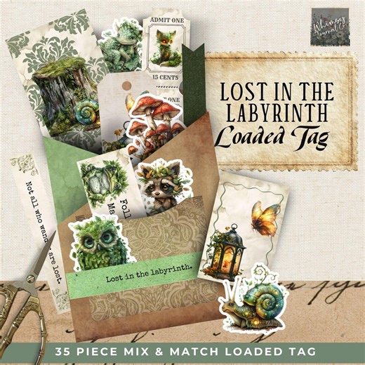 Lost in the Labyrinth Loaded Tag | Junk Journal Tag Kit | Woodland Fantasy Ephemera Digital Download - Pocket Tag - Etsy