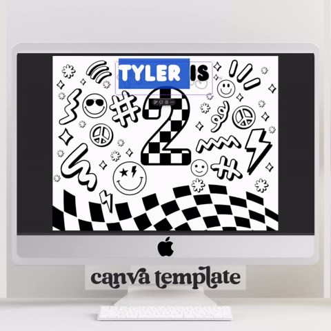 Number 4 Coloring Sheet, Rad Checkered Party Favor, Retro Smiley Face, Fourth Birthday Activity Sheet, Canva Template CP100 - Etsy