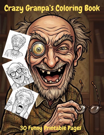 Crazy Grandpa Coloring Book, Funny Faces, 30 Printable Coloring Pages - Etsy