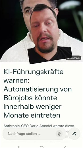 Die Wahrscheinlichkeit dass dein Job oder sogar vielleicht dein gesamtes jobbild in den nächsten 12 bis 18 Monaten gänzlich von der KI autonom übernommen wird ist laut den Top ceos aus relativ hoch. #huntercoach #künstlicheintelligenz #arbeitgeber